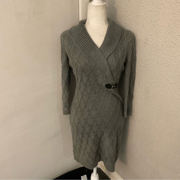 Calvin Klein Gray Cable Knit Shift Sweater Dress S Winter Cozycore Corporate - Picture 1 of 11